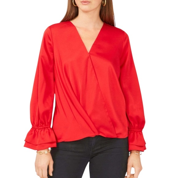 VINCE CAMUTO WRAP FRONT BLOUSE DOUBLE CUFF WOMENS LONG SLEEVE BLUE COLOR SIZE M - Picture 8 of 13